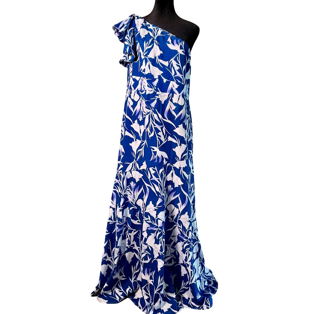 Floral 1 Shoulder Ruffle Maxi Dress Mermaid Hem XL Wedding Guest‎ Party Nautical